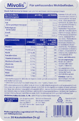 Mivolis Multivitamin Çocuklar İçin Çiğneme Tableti 20 Adet resmi