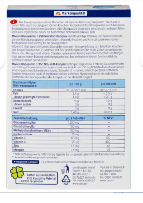 Mivolis Glucosamine 1250 mg Hyaluronik Asit İçeren Eklem ve Bağ Doku Takviyesi 40 Tablet resmi