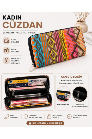 Rüzgar Desenli Bohem Temalı Bayan Cüzdan 02 resmi