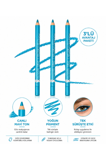 Bourjois Regard Effect Suya Dayanıklı Metalik Yoğun Pigmentli Mavi Kalıcı Göz Kalemi 3 Adet resmi