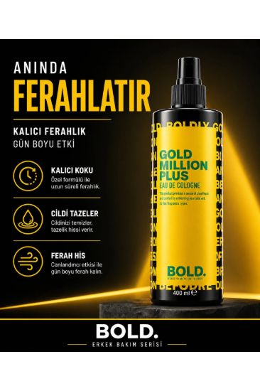 Bold Gold Million Plus Parfümlü, Kalıcı, Ferahlatıcı Kolonya 400 ml resmi
