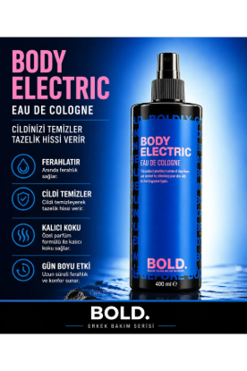 Bold Body Electric Parfümlü Parfümlü, Kalıcı, Ferahlatıcı Kolonya 400 ml resmi